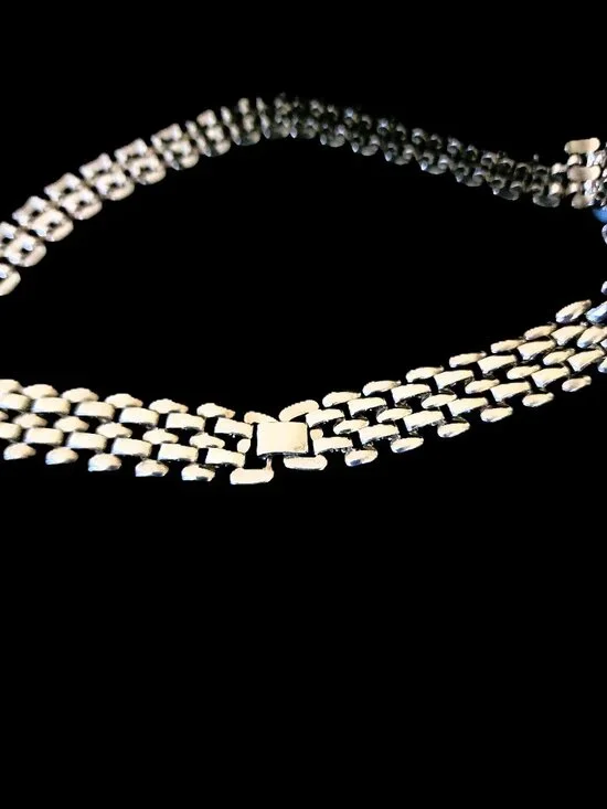 Vintage 80s 7-Row Panther Link Collar Necklace - Heavy Silver Tone 50g - Picture 6 of 7